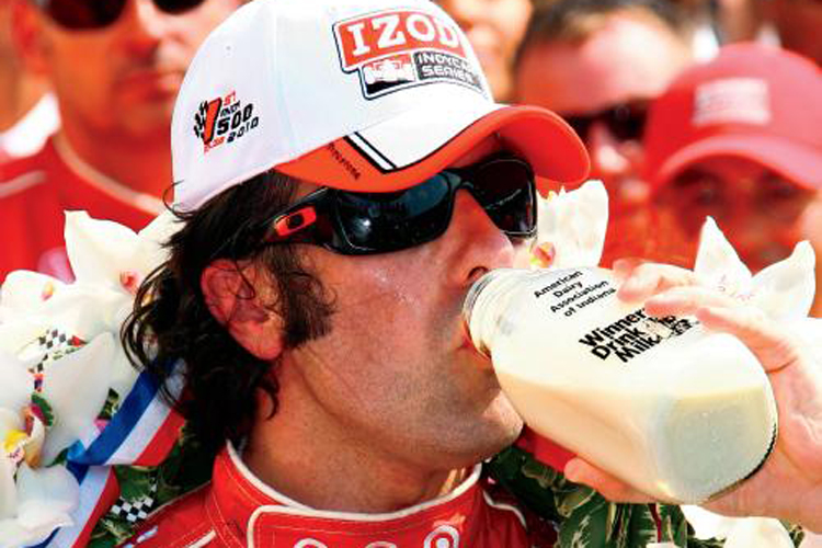 Indy 500 winner Dario Franchitti drinking milk
