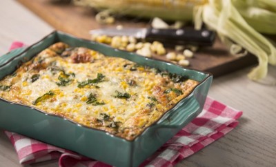 Sweet Corn, Spinach and Cheddar Egg Bake