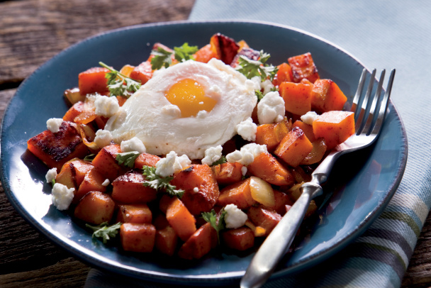 Sweet Potato Hash with Poached Eggs