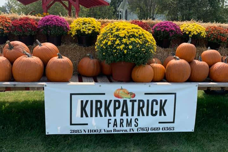 Kirkpatrick farms sign and fall display