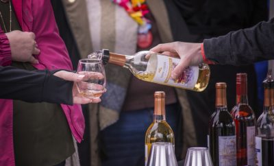 Pouring wine at the Michiana Wine Festival