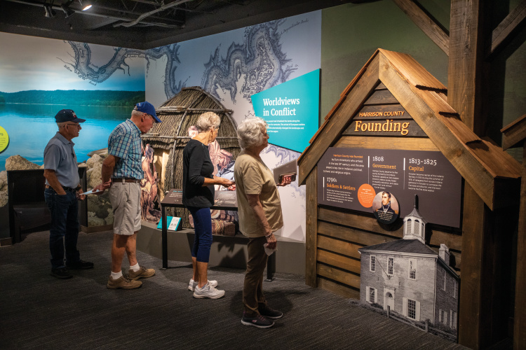 People look at the exhibits at the Harrison County Discovery Center