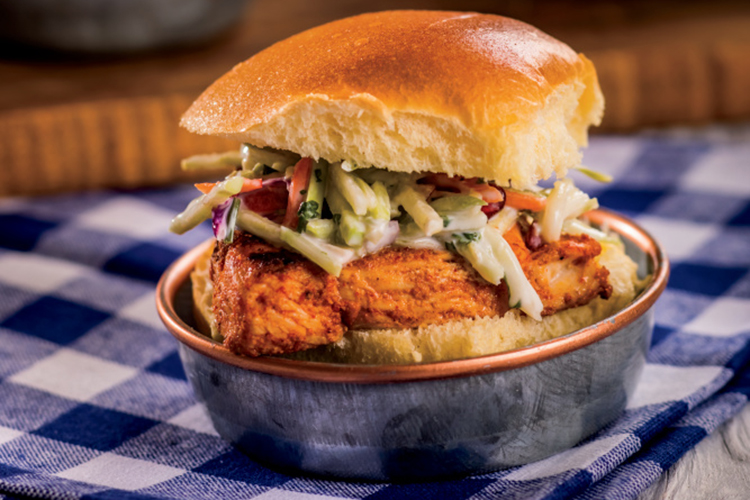 Baja Chicken and Broccoli-Pomegranate Slaw Sliders