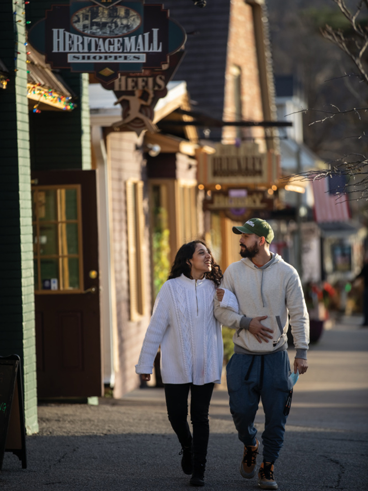 Couple walks through downtown Nashville