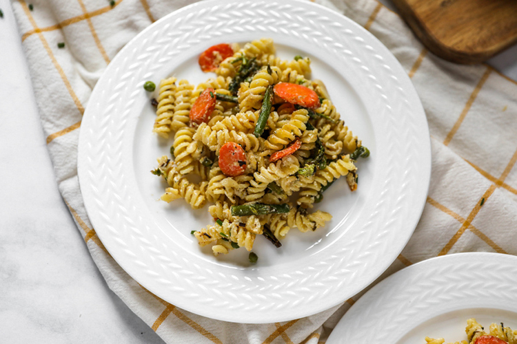 Baked Feta Pasta with Spring Vegetables