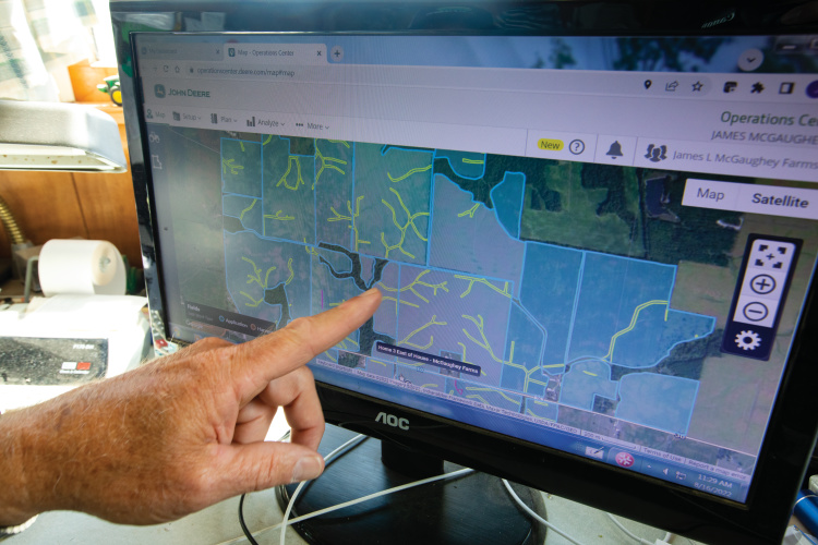 Computer screen showing the grass waterways on the farm