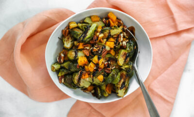 Roasted Brussels Sprouts with Butternut Squash and Pecans