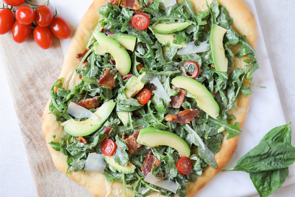 Flatbread with Arugula, Bacon and Avocado