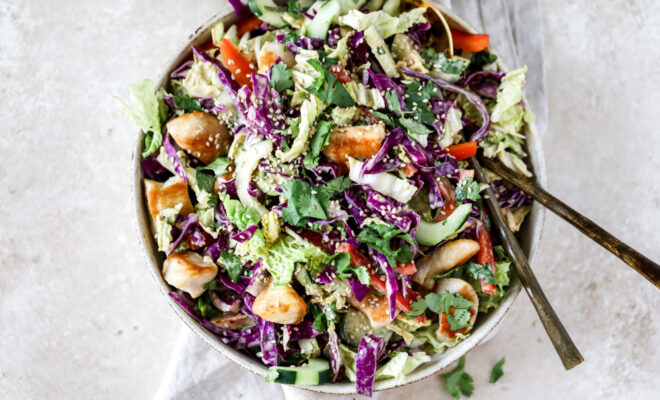 Cabbage Salad with Chicken and Thai Peanut Dressing