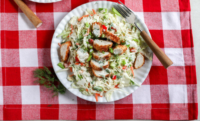 Fried Chicken Salad with Buttermilk-Dill Dressing