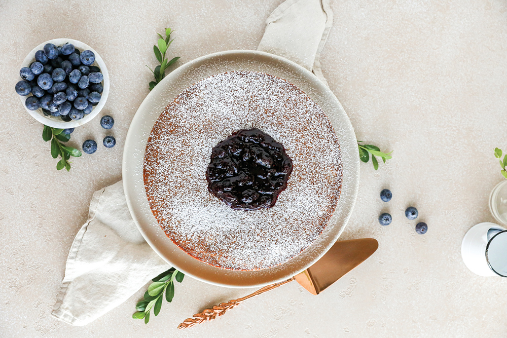 Sweet Honey Corn Cake with Blueberry Compote