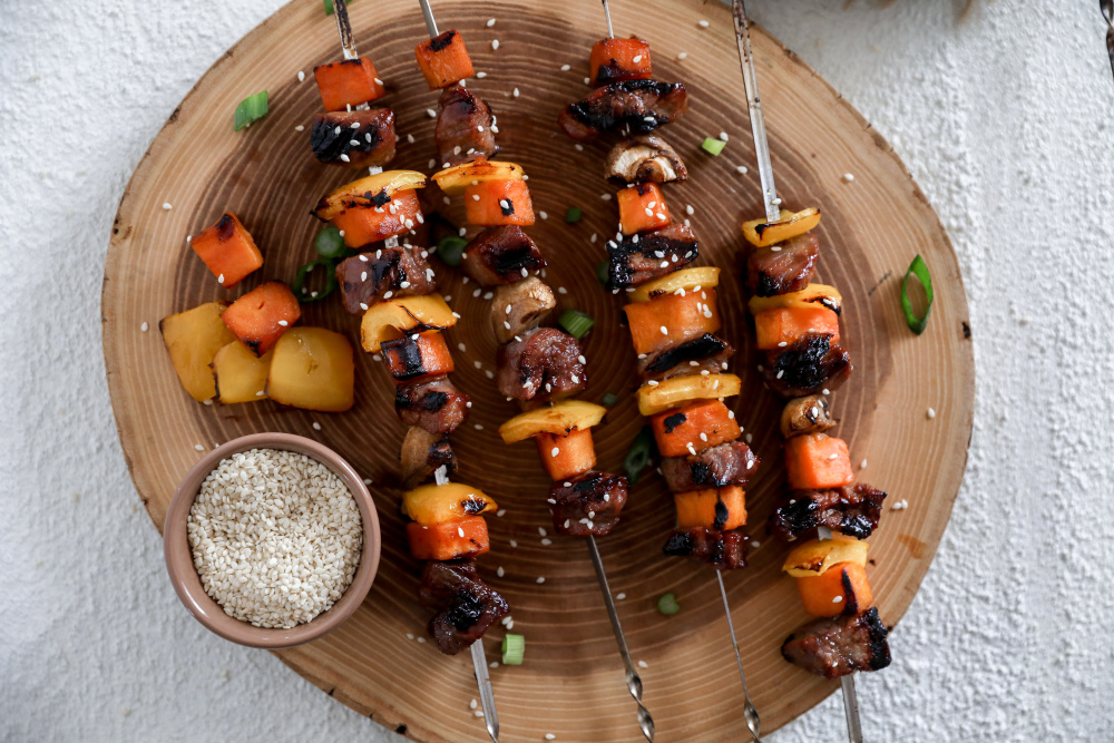 Teriyaki Steak and Sweet Potato Skewers