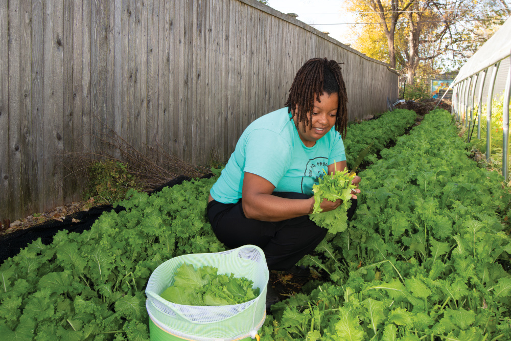 Danielle Guerin harvests greens