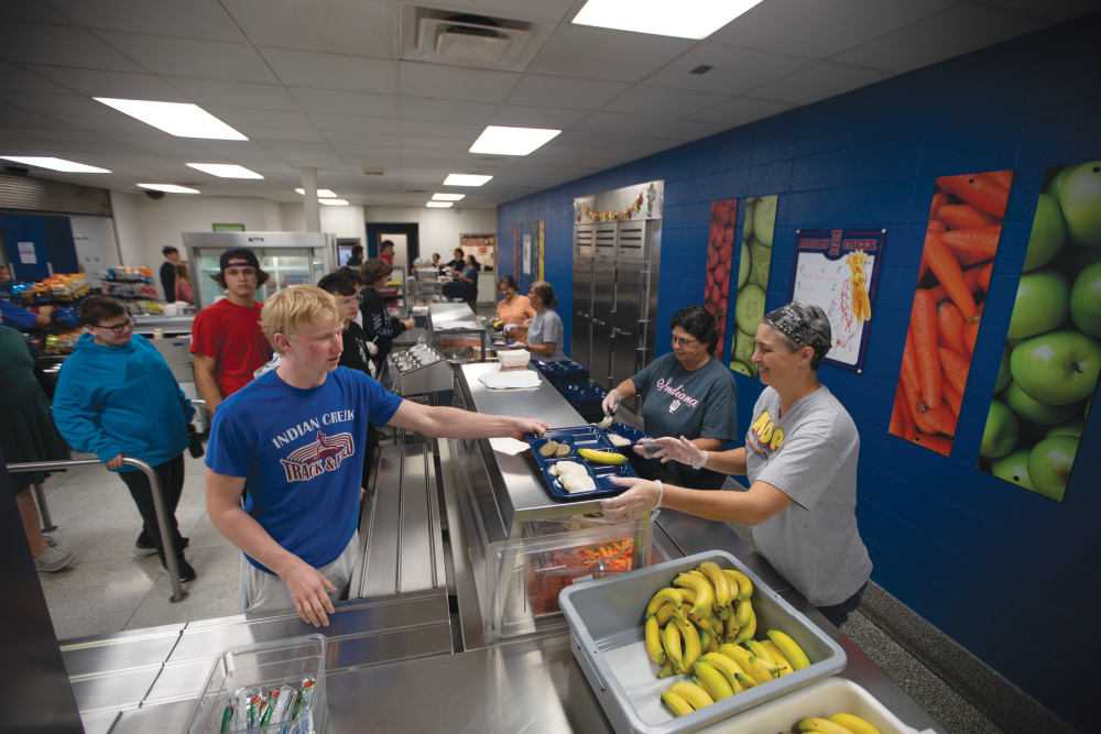 Cafeteria serves students meals made from beef sold by Creek Cattle Co.