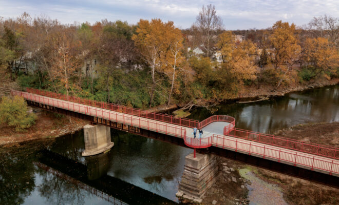 Drone view of one of the bridges on the Monon Trail