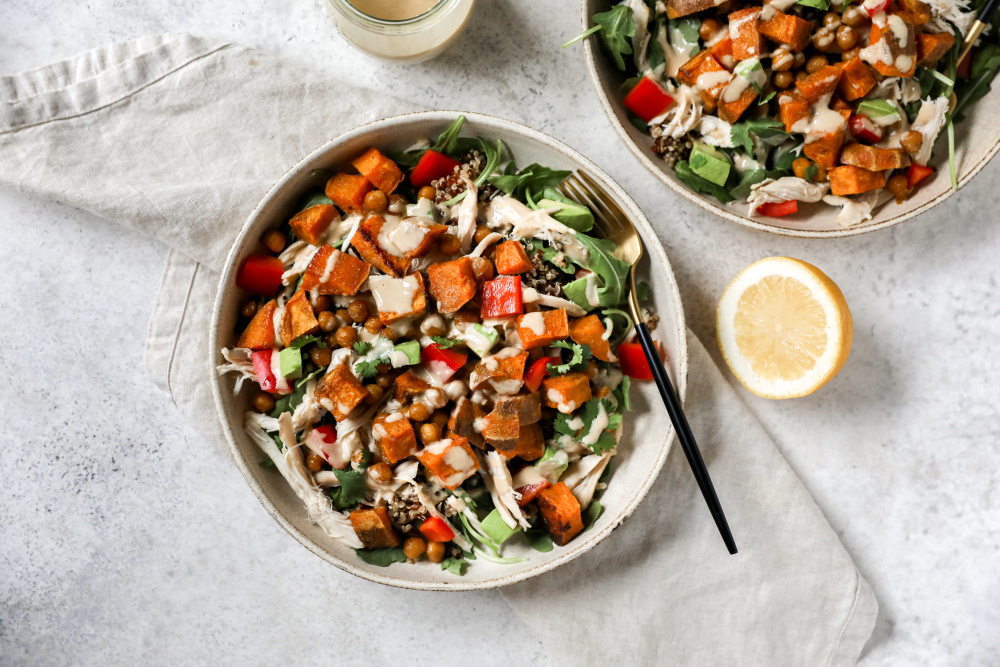 Chicken and Sweet Potato Bowls with Tahini Sauce