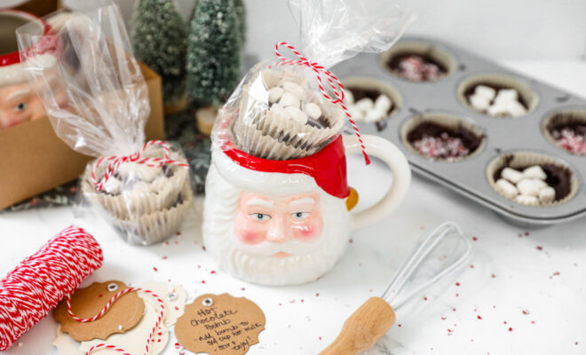 Homemade Hot Chocolate Bombs in a Santa mug