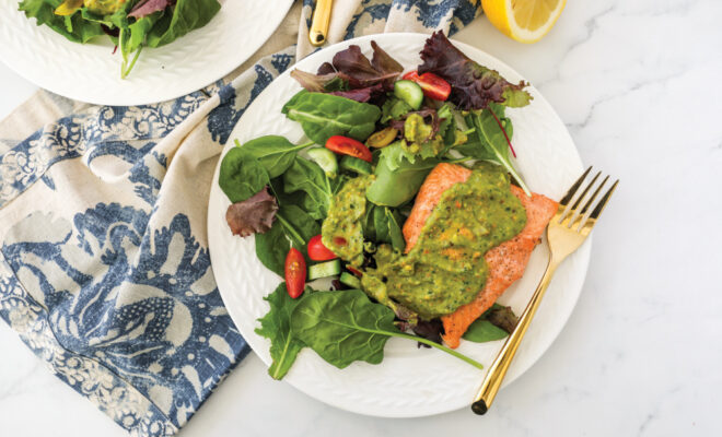 Salmon with Herby Green Sauce