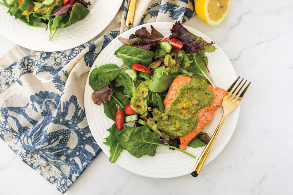 Salmon with Herby Green Sauce