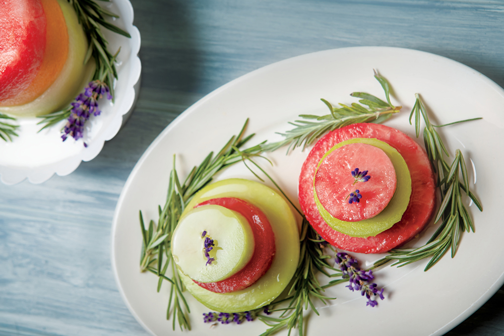 Melon Cakes with Rosemary Lavender Syrup