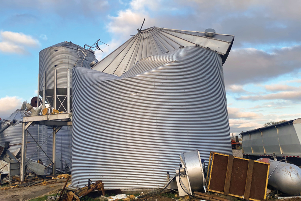 Damaged grain bin at the Kron's farm