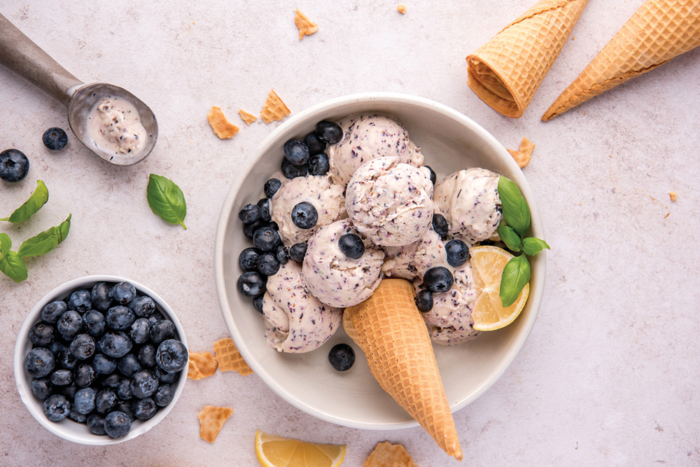Blueberry Lemon Basil No-Churn Ice Cream