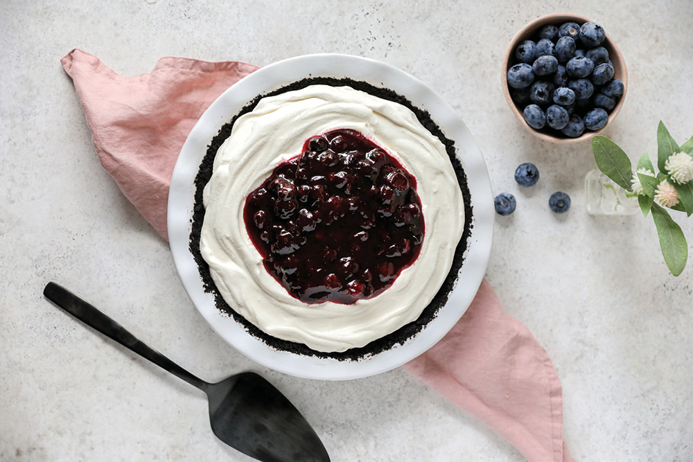 Blueberry Icebox Key Lime Pie with Chocolate Cookie Crust