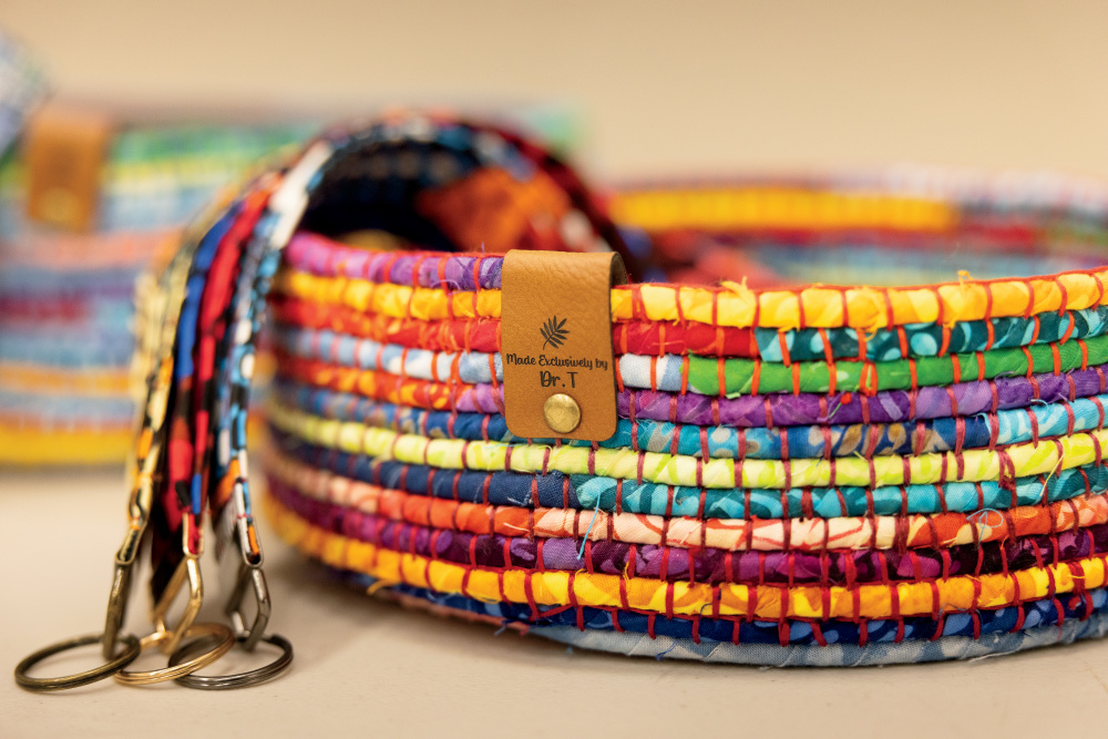 Quilt bowl and lanyards made by Akoma Ntoso Modern Quilt Guild 