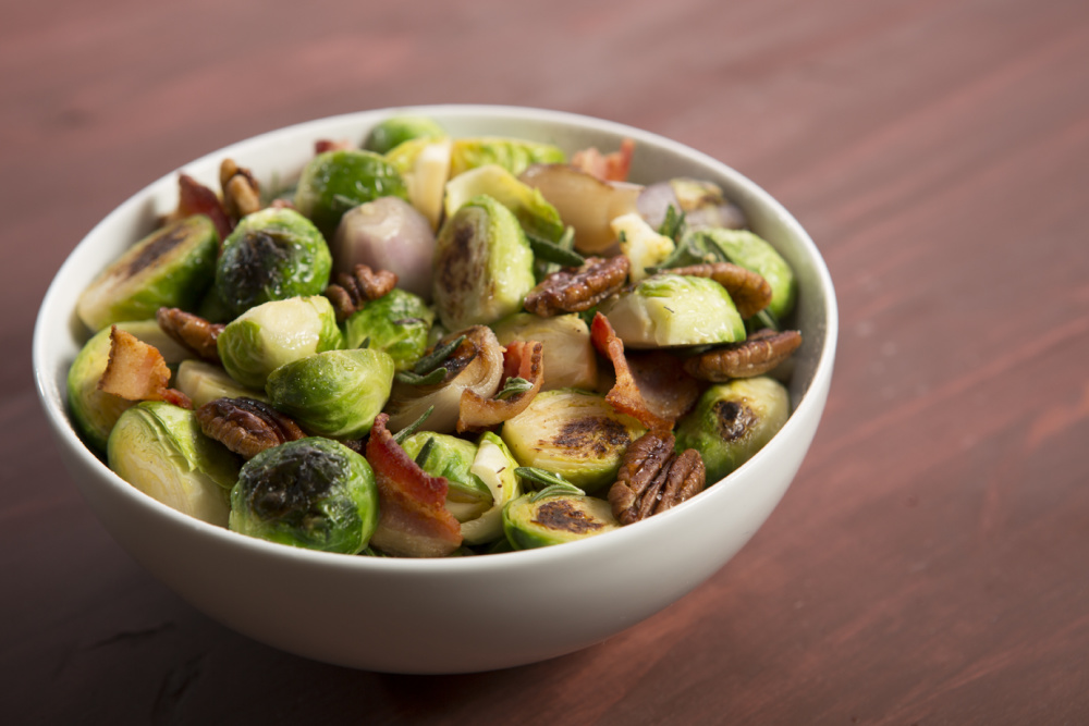 Roasted Brussels Sprouts with Bacon and Pecans