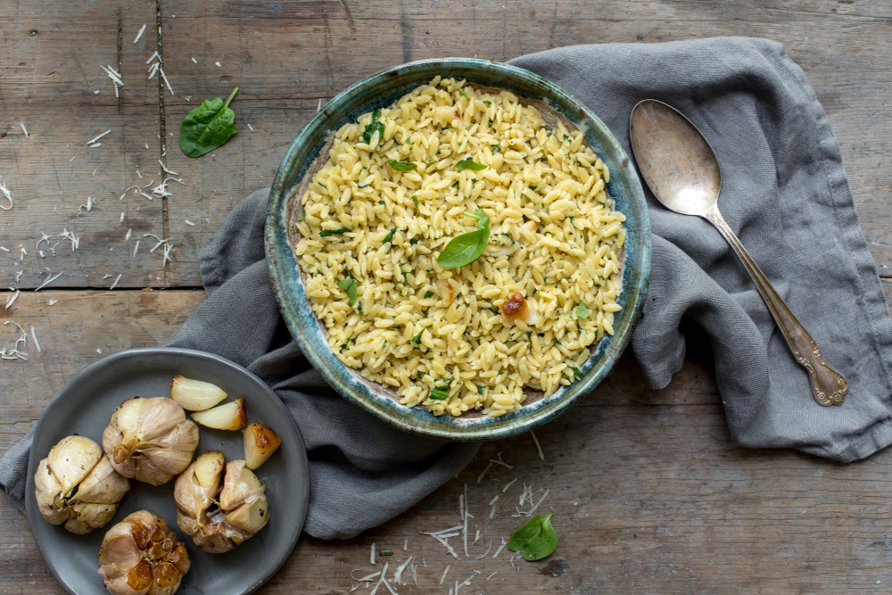 Creamy Roasted Garlic and Spinach Orzo