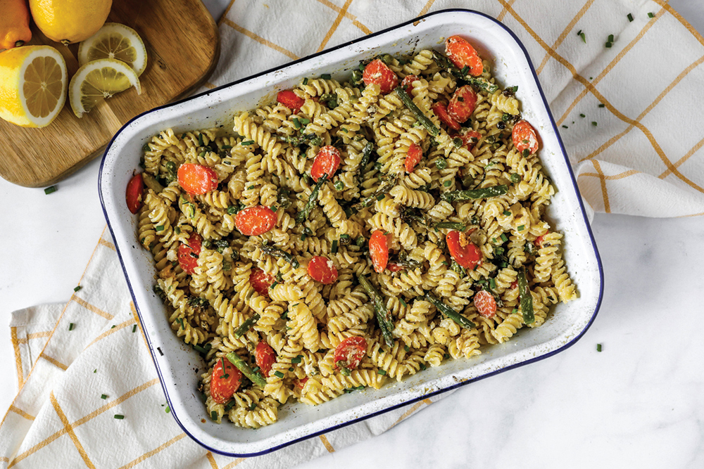 Baked Feta Pasta with Spring Vegetables