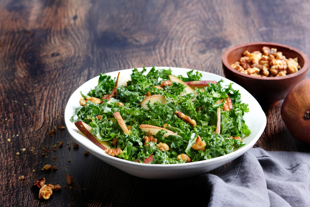 Kale, Pear and Walnut Salad with Maple Vinaigrette