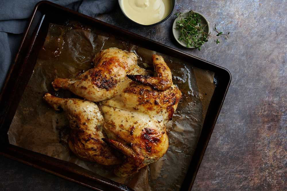Spatchcocked Chicken with Maple-Dijon Sauce