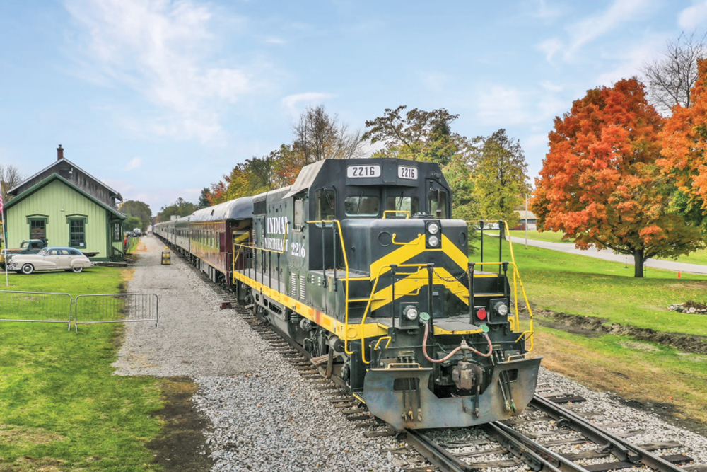 Indiana Rail Experience train taking off from the station