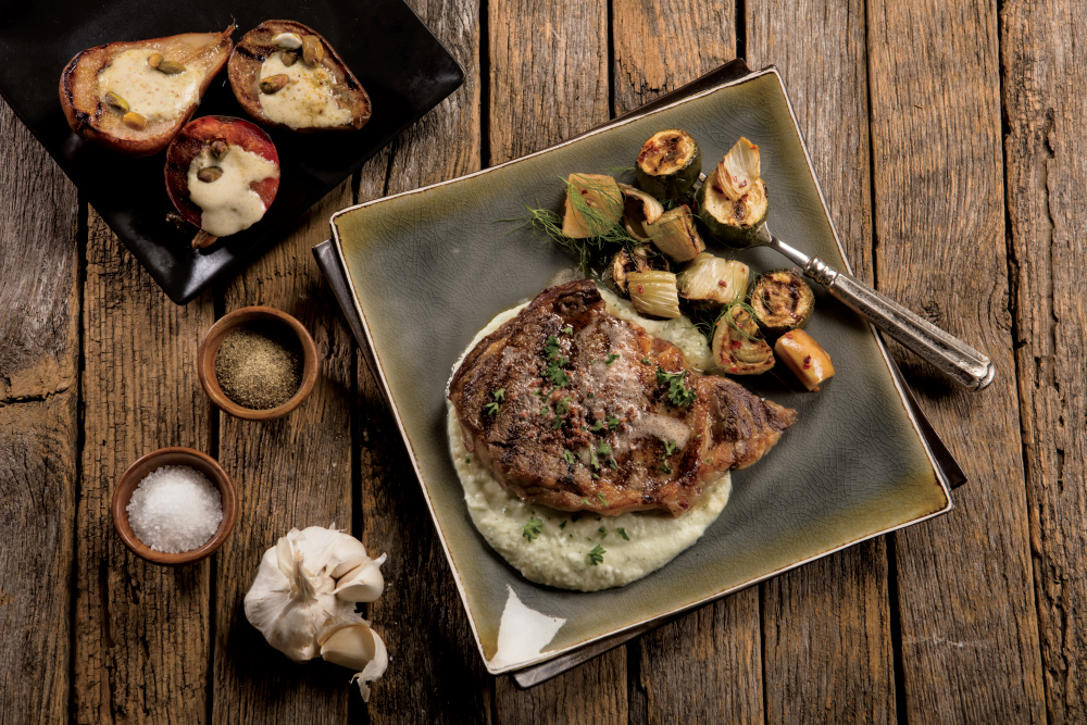 Garlic Brown Butter Ribeye Steaks with Cauliflower Puree