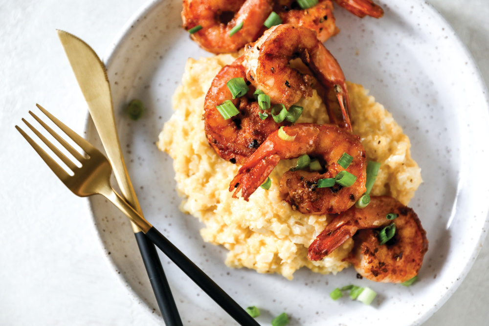 Shrimp and Cheesy Cauliflower Grits