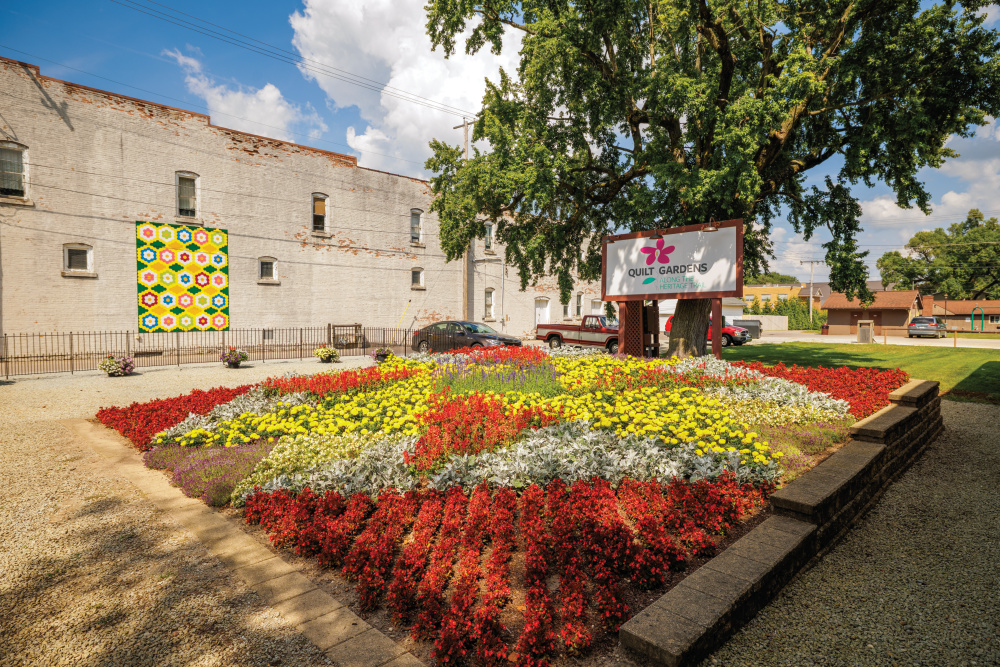 A blooming flower bed that is part of the Quilt Gardens in Elkhart