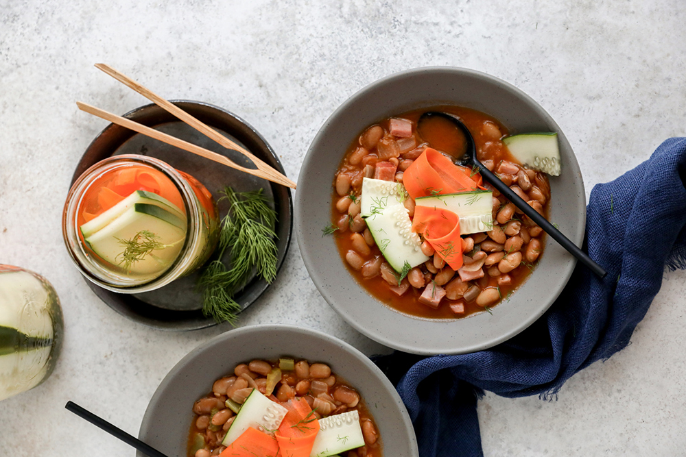Cucumber and Carrot Pickles with Pinto Beans